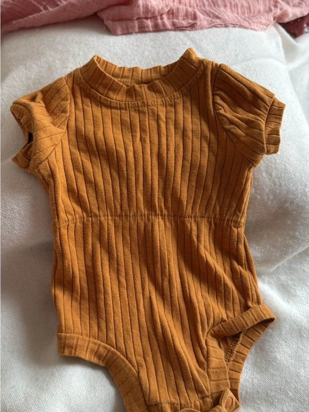 Kids Ribbed One-Piece Bodysuit in Mustard